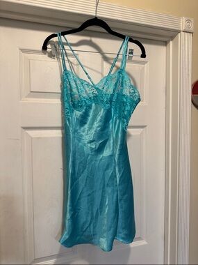 Victoria's Secret Turquoise Satin & Lace Chemise Slip